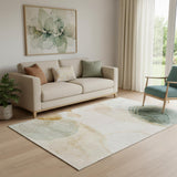 5' X 8' Beige Copper And Taupe Abstract Washable Area Rug With UV Protection