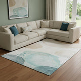 8' X 10' Beige Ivory And Teal Abstract Washable Area Rug With UV Protection