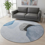 8' Blue And Gray Abstract Washable Round Rug With UV Protection