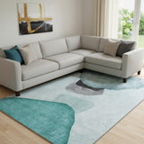 8' X 10' Teal And Gray Abstract Washable Area Rug With UV Protection