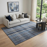 5' X 8' Blue And Gray Plaid Washable Area Rug With UV Protection