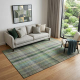 5' X 8' Green And Gray Plaid Washable Area Rug With UV Protection