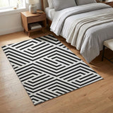 3' X 5' Black And Ivory Geometric Washable Area Rug With UV Protection