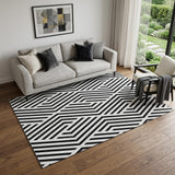 5' X 8' Black And Ivory Geometric Washable Area Rug With UV Protection