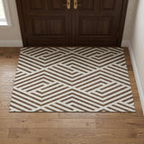 3' X 5' Brown And Ivory Geometric Washable Area Rug With UV Protection