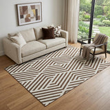 5' X 8' Brown And Ivory Geometric Washable Area Rug With UV Protection