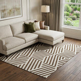 8' X 10' Brown And Ivory Geometric Washable Area Rug With UV Protection