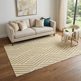 5' X 8' Gold And Ivory Geometric Washable Area Rug With UV Protection