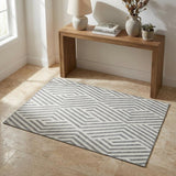 3' X 5' Gray And Ivory Geometric Washable Area Rug With UV Protection