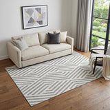 5' X 8' Gray And Ivory Geometric Washable Area Rug With UV Protection