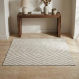 3' X 5' Ivory And Beige Geometric Washable Area Rug With UV Protection