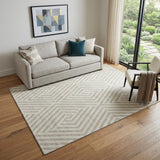 5' X 8' Ivory And Beige Geometric Washable Area Rug With UV Protection