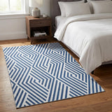 3' X 5' Navy Blue And Ivory Geometric Washable Area Rug With UV Protection