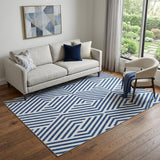 5' X 8' Navy Blue And Ivory Geometric Washable Area Rug With UV Protection