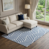 8' X 10' Navy Blue And Ivory Geometric Washable Area Rug With UV Protection