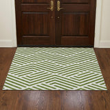 3' X 5' Olive Green And Ivory Geometric Washable Area Rug With UV Protection