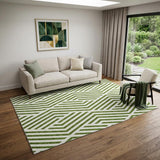 5' X 8' Olive Green And Ivory Geometric Washable Area Rug With UV Protection