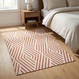 3' X 5' Rust And Ivory Geometric Washable Area Rug With UV Protection