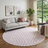 8' Pink And Ivory Geometric Washable Round Rug With UV Protection