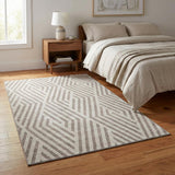 3' X 5' Taupe And Ivory Geometric Washable Area Rug With UV Protection