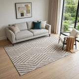 5' X 8' Taupe And Ivory Geometric Washable Area Rug With UV Protection