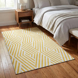 3' X 5' Yellow And Ivory Geometric Washable Area Rug With UV Protection