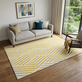 5' X 8' Yellow And Ivory Geometric Washable Area Rug With UV Protection