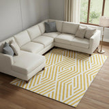 8' X 10' Yellow And Ivory Geometric Washable Area Rug With UV Protection