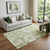 5' X 8' Fern Green And Ivory Floral Washable Area Rug With UV Protection