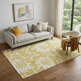 5' X 8' Gold And Ivory Floral Washable Area Rug With UV Protection