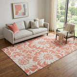 5' X 8' Salmon And Ivory Floral Washable Area Rug With UV Protection