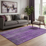 5' X 8' Purple And Ivory Striped Washable Area Rug With UV Protection