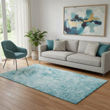5' X 8' Teal And Ivory Abstract Washable Area Rug With UV Protection