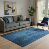 5' X 8' Navy Blue And Gray Abstract Washable Area Rug With UV Protection