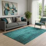 5' X 8' Teal And Gray Abstract Washable Area Rug With UV Protection