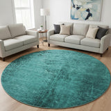 8' Teal And Gray Abstract Washable Round Rug With UV Protection