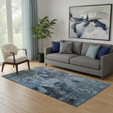5' X 8' Denim Blue And Gray Abstract Washable Area Rug With UV Protection