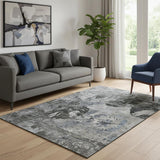 5' X 8' Gray And Taupe Abstract Washable Area Rug With UV Protection
