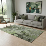 5' X 8' Green And Gray Abstract Washable Area Rug With UV Protection