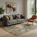 5' X 8' Coffee And Gray Abstract Washable Area Rug With UV Protection