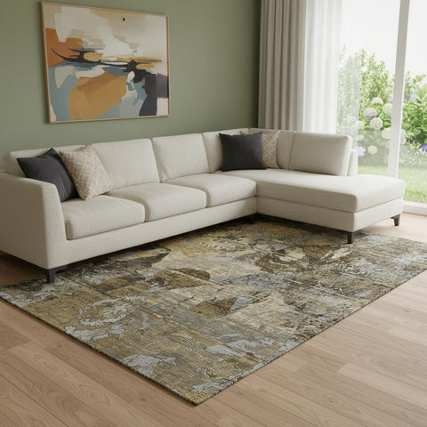 8' X 10' Coffee And Gray Abstract Washable Area Rug With UV Protection