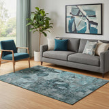 5' X 8' Teal And Gray Abstract Washable Area Rug With UV Protection