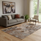 5' X 8' Terra Cotta And Gray Abstract Washable Area Rug With UV Protection