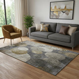 5' X 8' Brown And Ivory Abstract Washable Area Rug With UV Protection