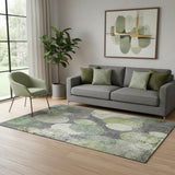 5' X 8' Green Ivory And Gray Abstract Washable Area Rug With UV Protection