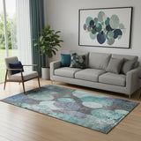 5' X 8' Teal And Gray Abstract Washable Area Rug With UV Protection