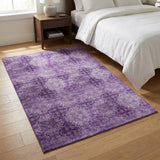 3' X 5' Eggplant And Ivory Floral Medallion Distressed Washable Area Rug With UV Protection