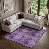 8' X 10' Eggplant And Ivory Floral Medallion Distressed Washable Area Rug With UV Protection