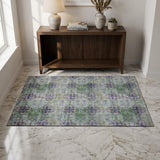 3' X 5' Green Blush And Teal Floral Medallion Distressed Washable Area Rug With UV Protection
