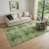 5' X 8' Olive Green And Ivory Floral Medallion Distressed Washable Area Rug With UV Protection